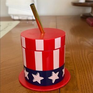 Patriotic Red White Blue Drink Tumbler with Straw